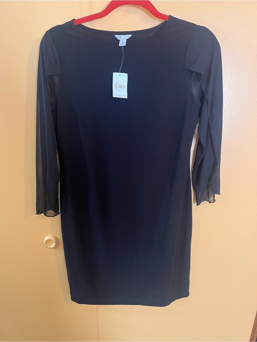 Cato Black Long-Sleeve Sheer-Arm Shift Dress NWT Size S